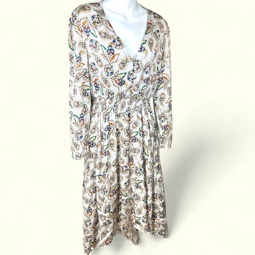Maje NW0T SZ42 EU= XL NWOT Risleya Shirred Printed Satin midi dress‎ - Picture 3 of 16